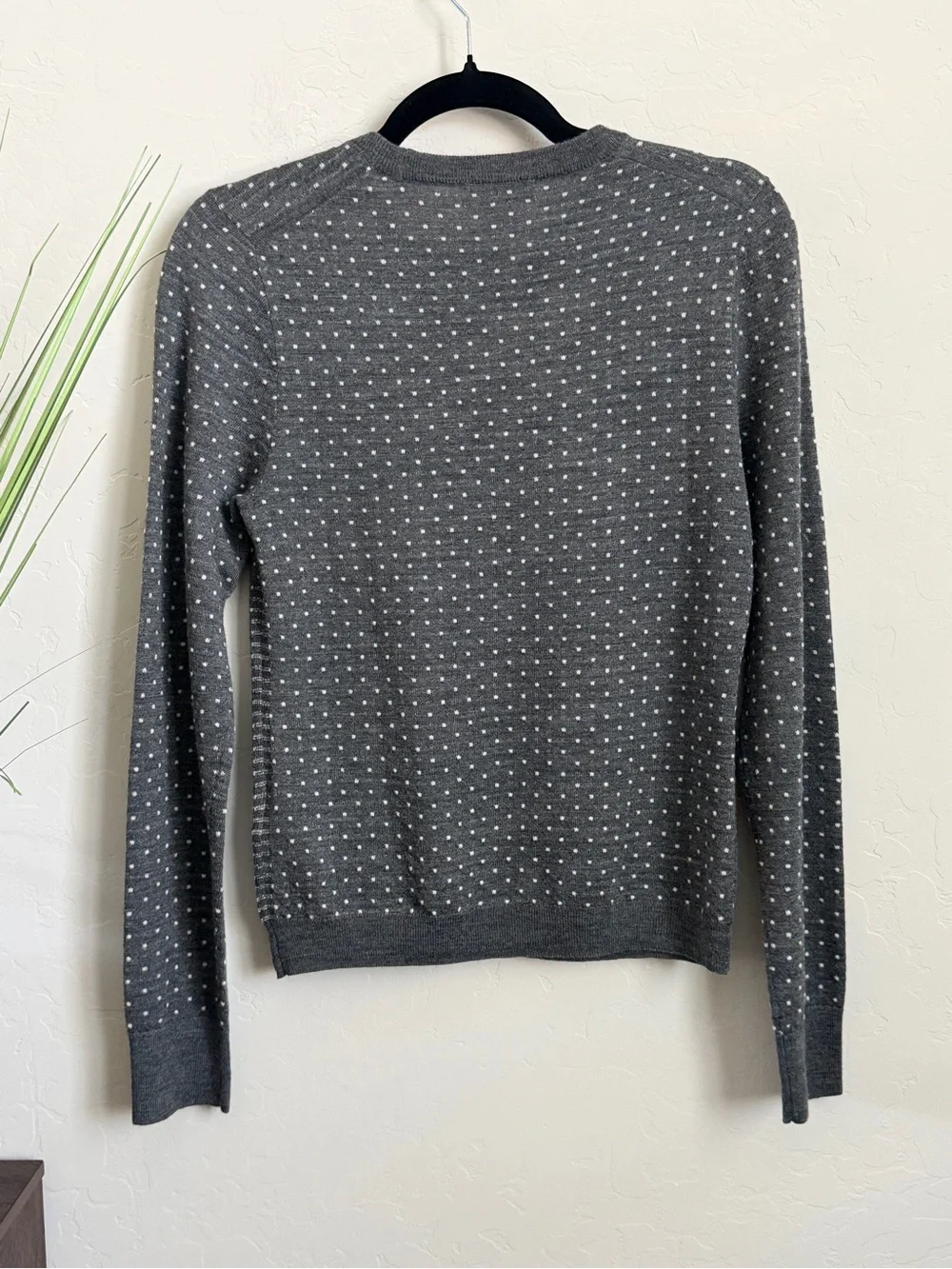 NWT J.Crew Carolyn Fitted Merino Wool Polka Dot Sweater Gray Medium $98
